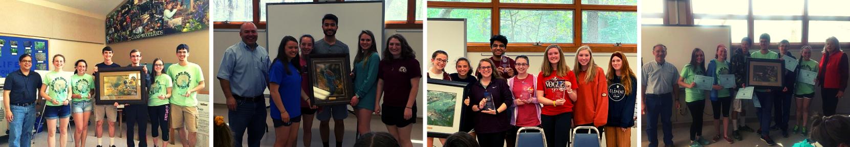 A collage of photos with groups of students standing with an award. 